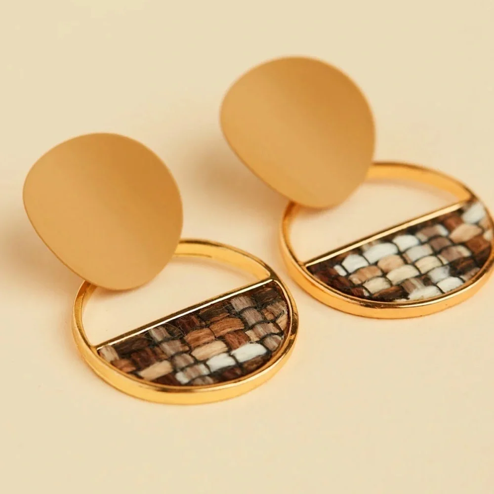 Earrings Irredesident, Gold With Boho Tile, New!